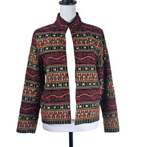 VTG Silk Club Eclectic Silk Jacket Sz PM Colorful Artsy Button Accents Open